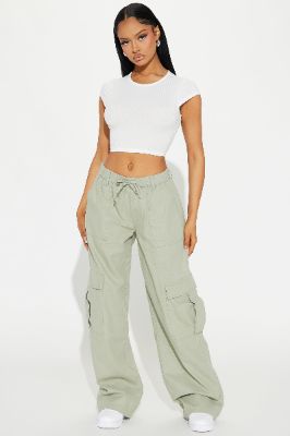 Walk And Talk Linen Cargo Pant - Sage sold by Fashion Nova