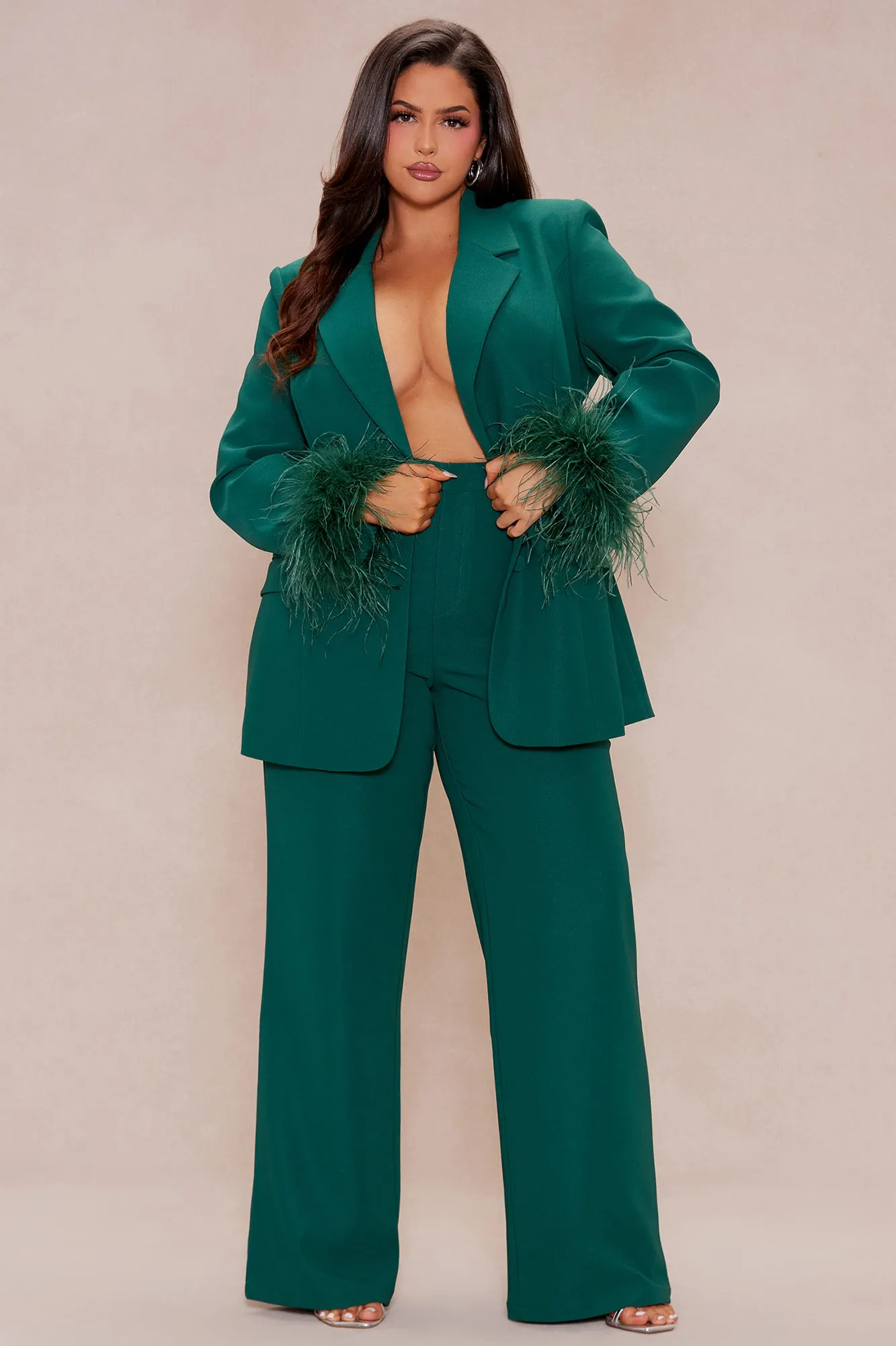 Clarissa Feather Blazer Suit Set - Hunter sold by Fashion Nova product image thumbnail 5