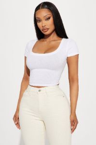 Ella Scoop Neck Tee - White sold by Fashion Nova