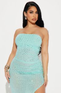Rhinestone Mesh Maxi Dress - Aqua sold by Fashion Nova