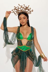 Serpent Queen 3 Piece Costume Set - Green/combo sold by Fashion Nova