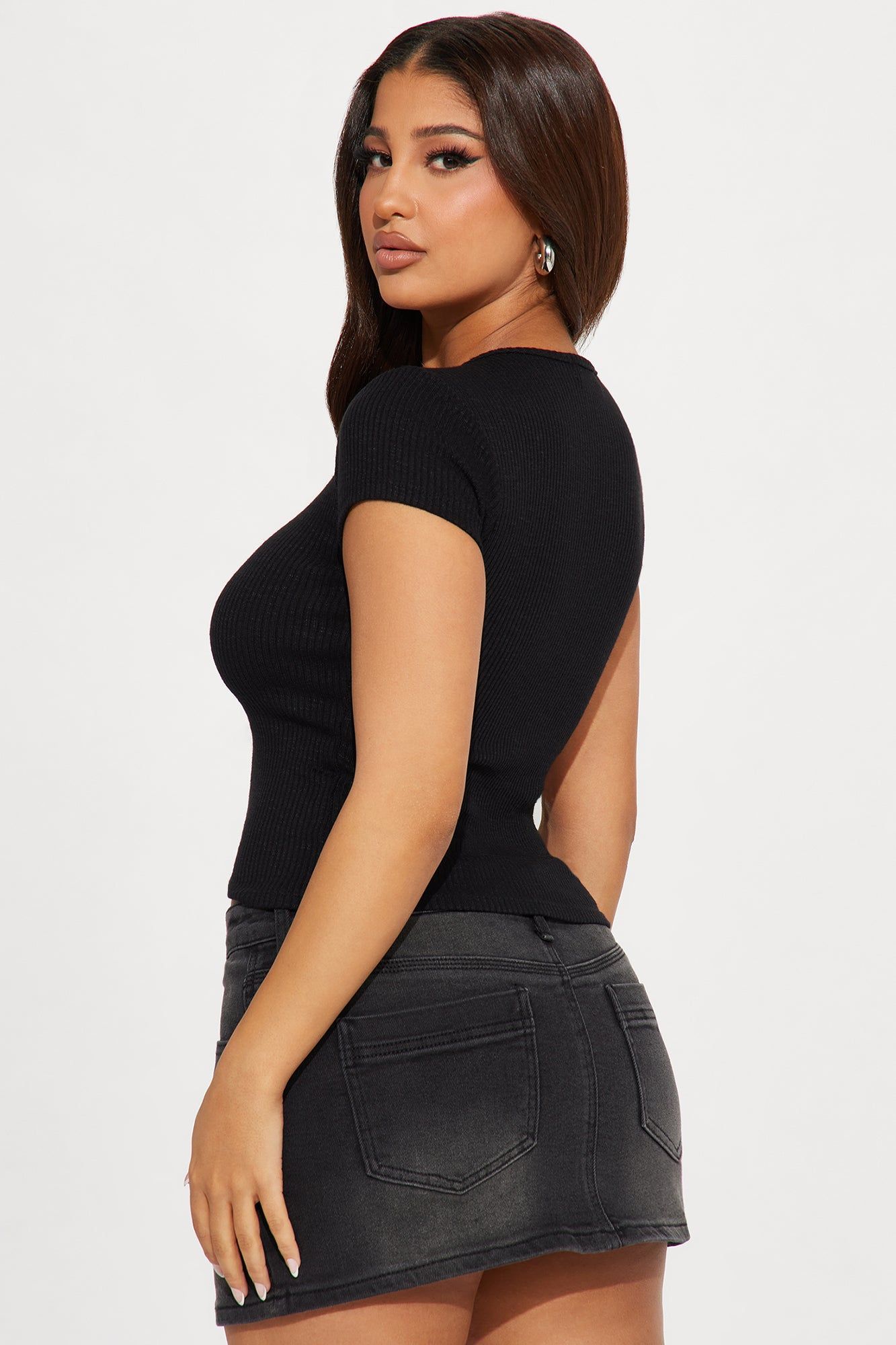 Rachel Ribbed Short Sleeve Tee - Black sold by Fashion Nova product image thumbnail 3