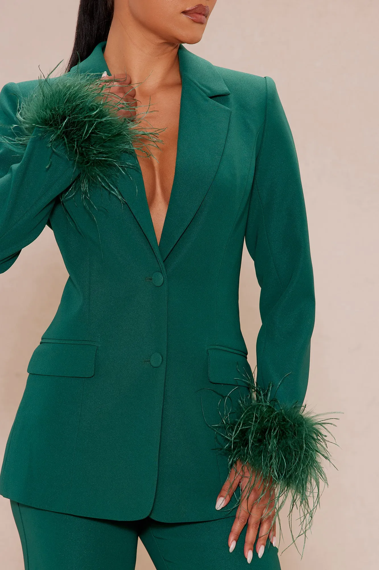 Clarissa Feather Blazer Suit Set - Hunter sold by Fashion Nova product image thumbnail 3