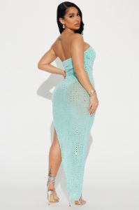 Rhinestone Mesh Maxi Dress - Aqua sold by Fashion Nova