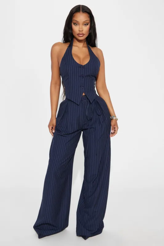 Steph Vest Pinstripe Pant Set - Navy sold by Fashion Nova