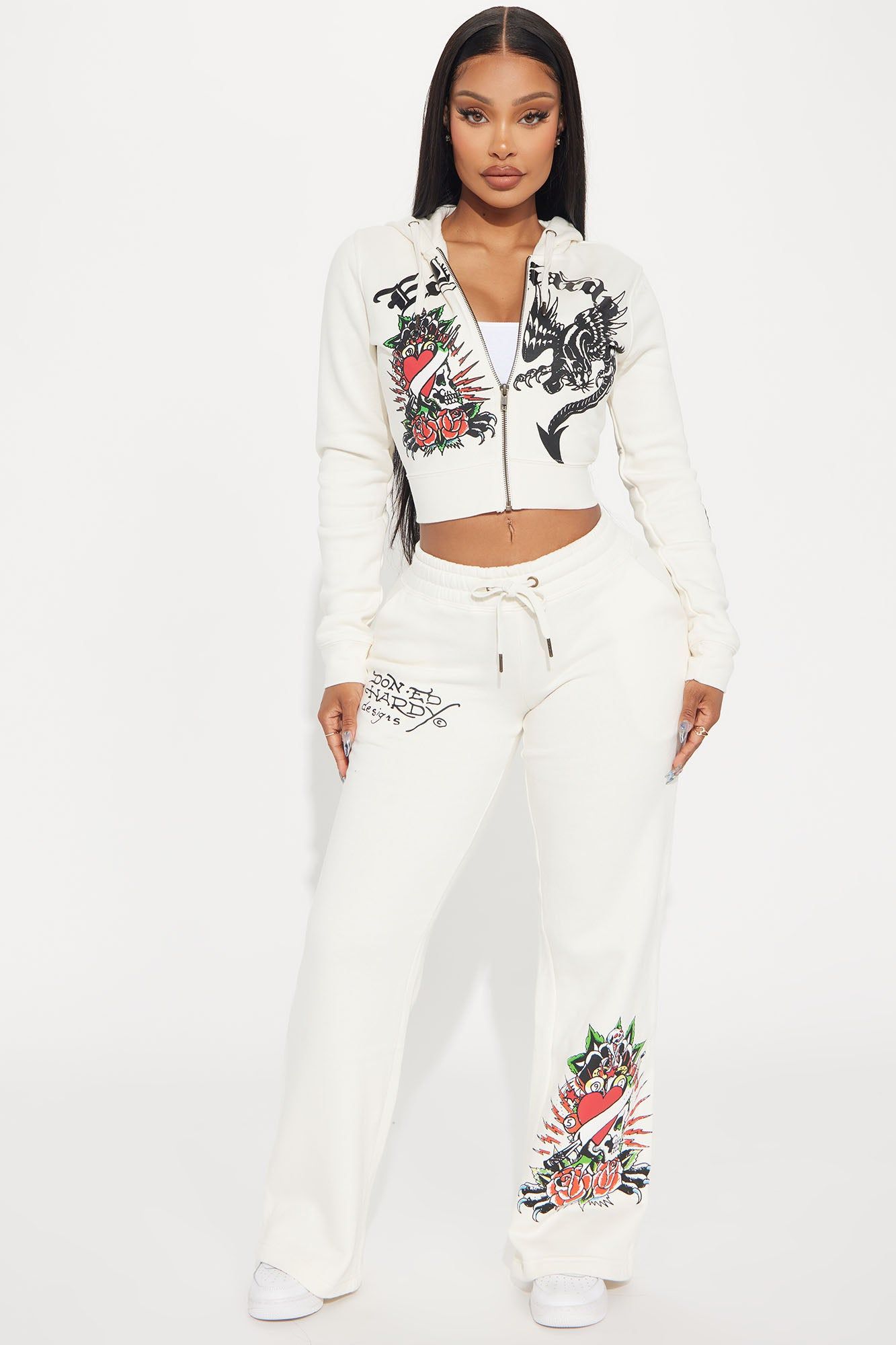 Ed Hardy Dragon Heart Zip Front Hoodie - Ivory sold by Fashion Nova product image thumbnail 2