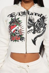 Ed Hardy Dragon Heart Zip Front Hoodie - Ivory sold by Fashion Nova