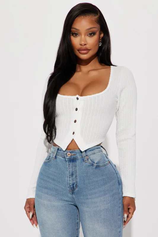 India Long Sleeve Crop Top - White sold by Fashion Nova