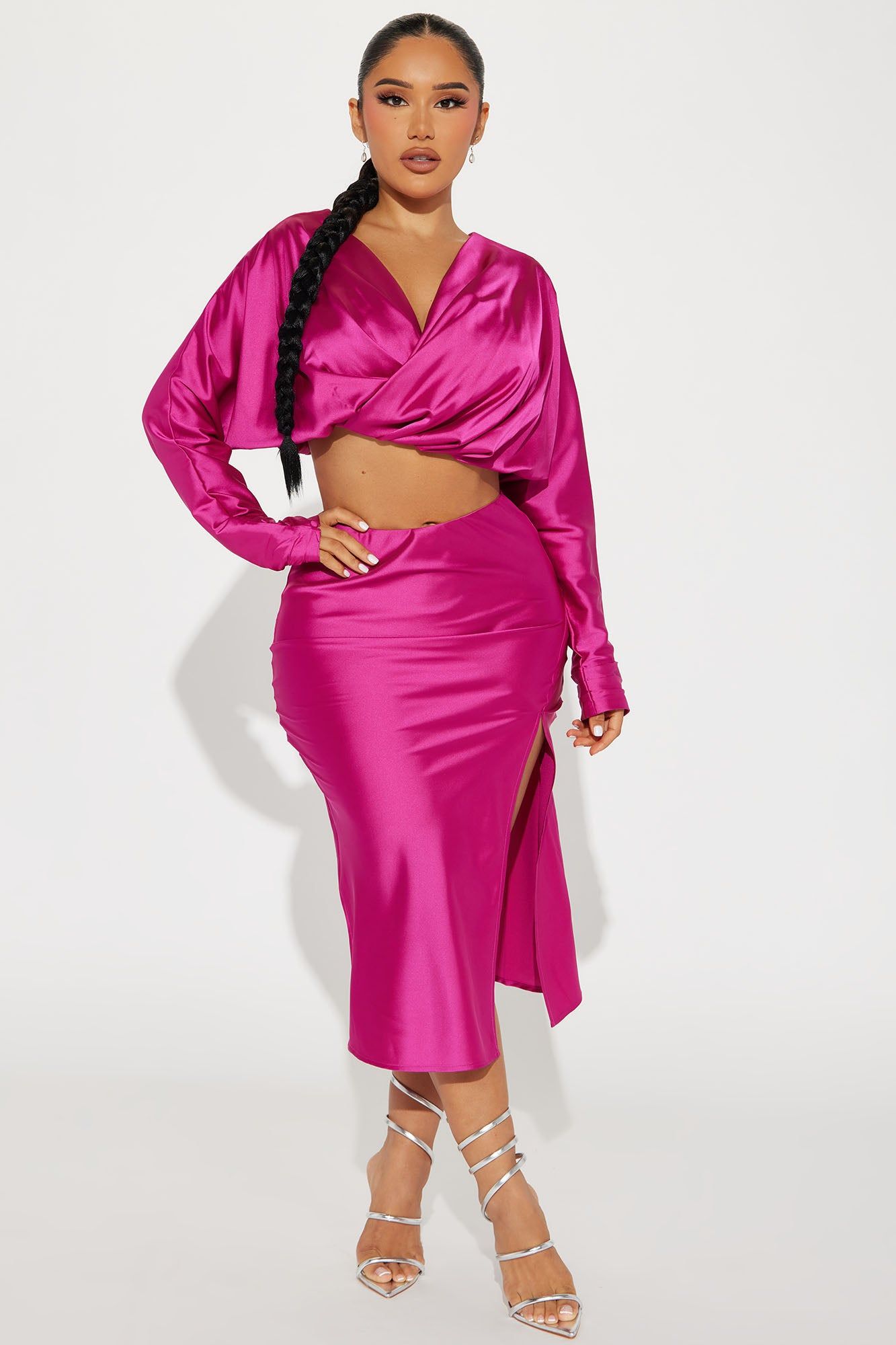 Finding My Way Satin Skirt Set - Magenta sold by Fashion Nova