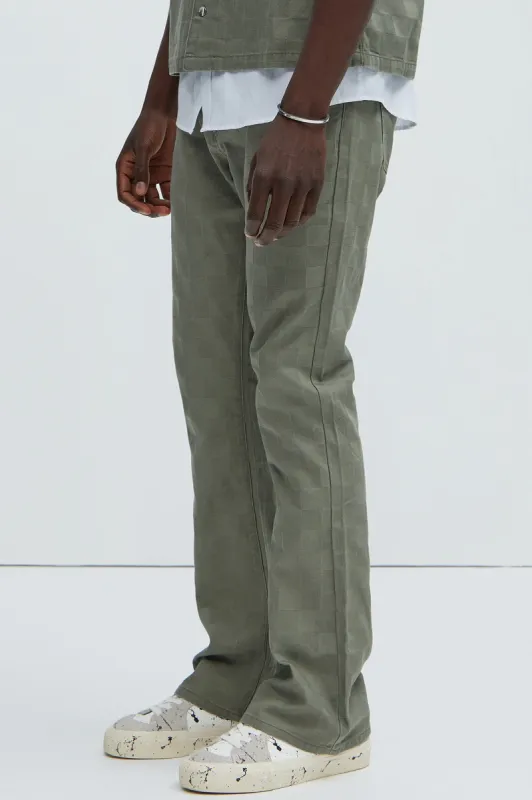 Deprime Stacked Slim Flare Pants - Olive sold by Fashion Nova