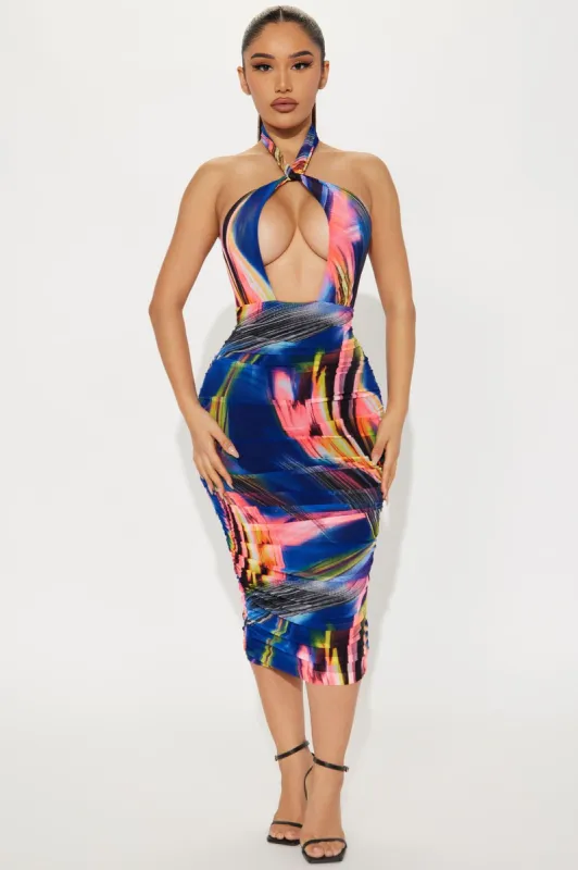 Mikala Midi Dress - Royal/combo sold by Fashion Nova