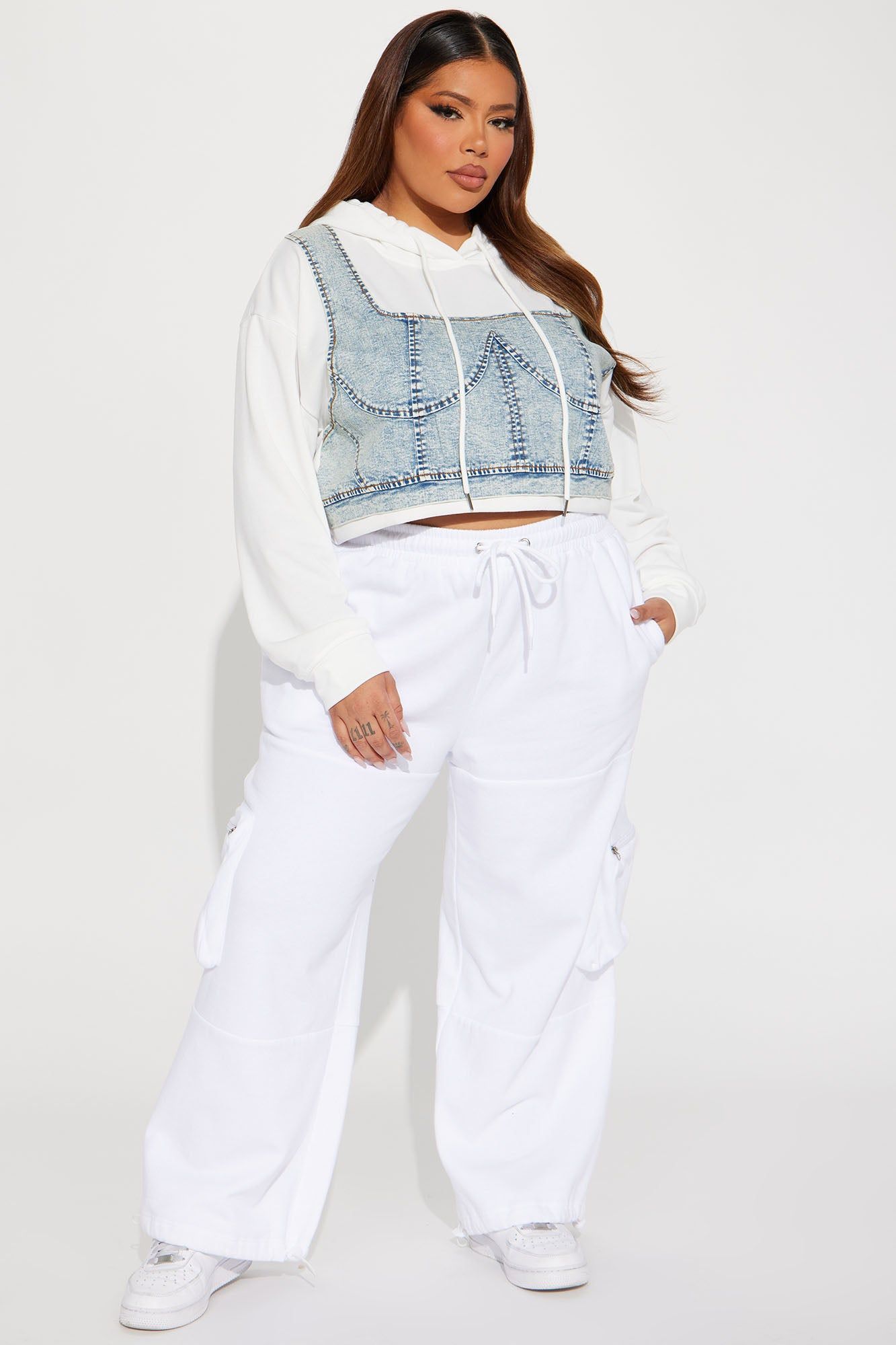 Denim Daze French Terry Hoodie - White/combo sold by Fashion Nova product image thumbnail 4