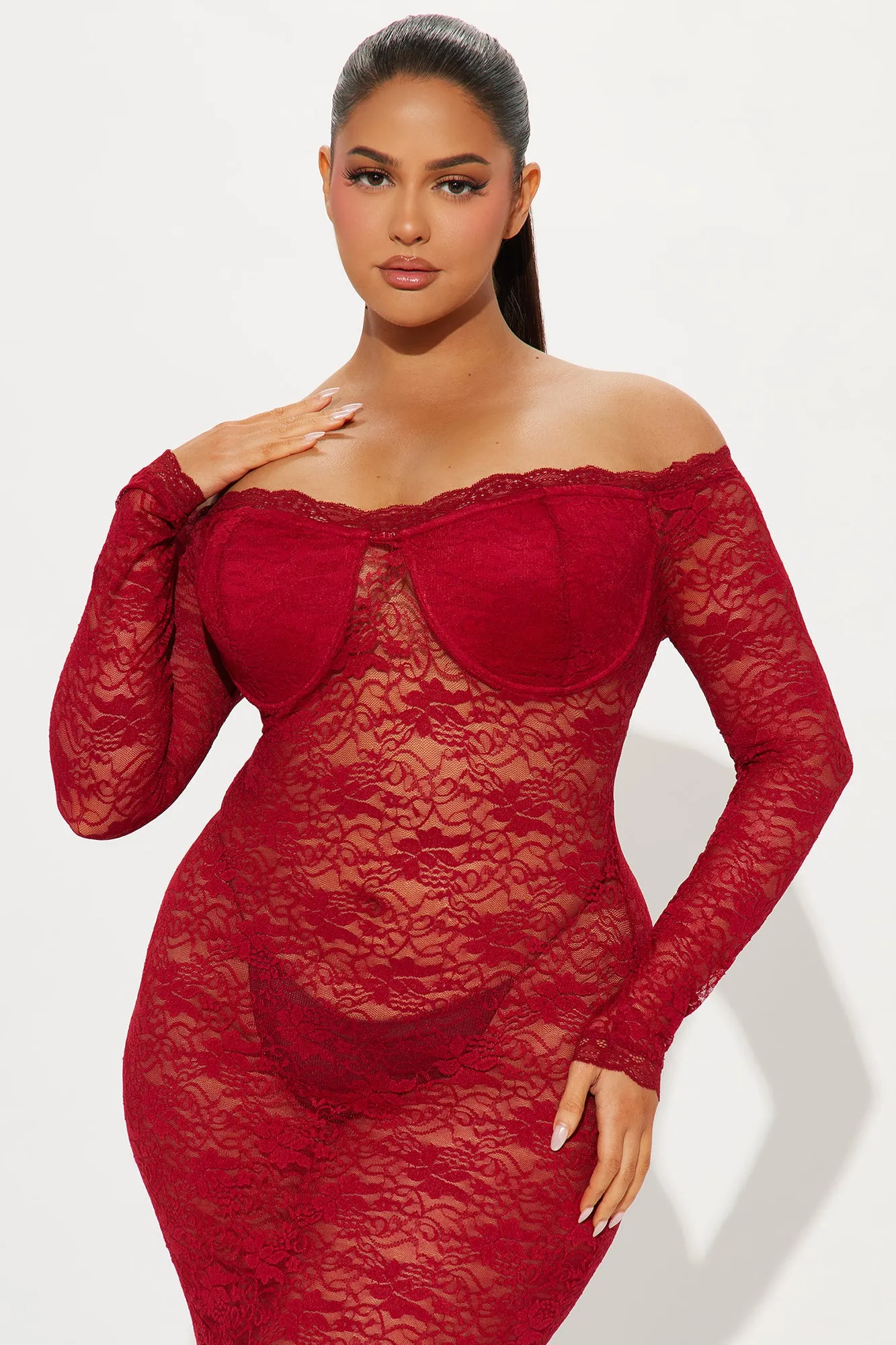 Serena Sheer Lace Maxi Dress - Wine sold by Fashion Nova product image thumbnail 5