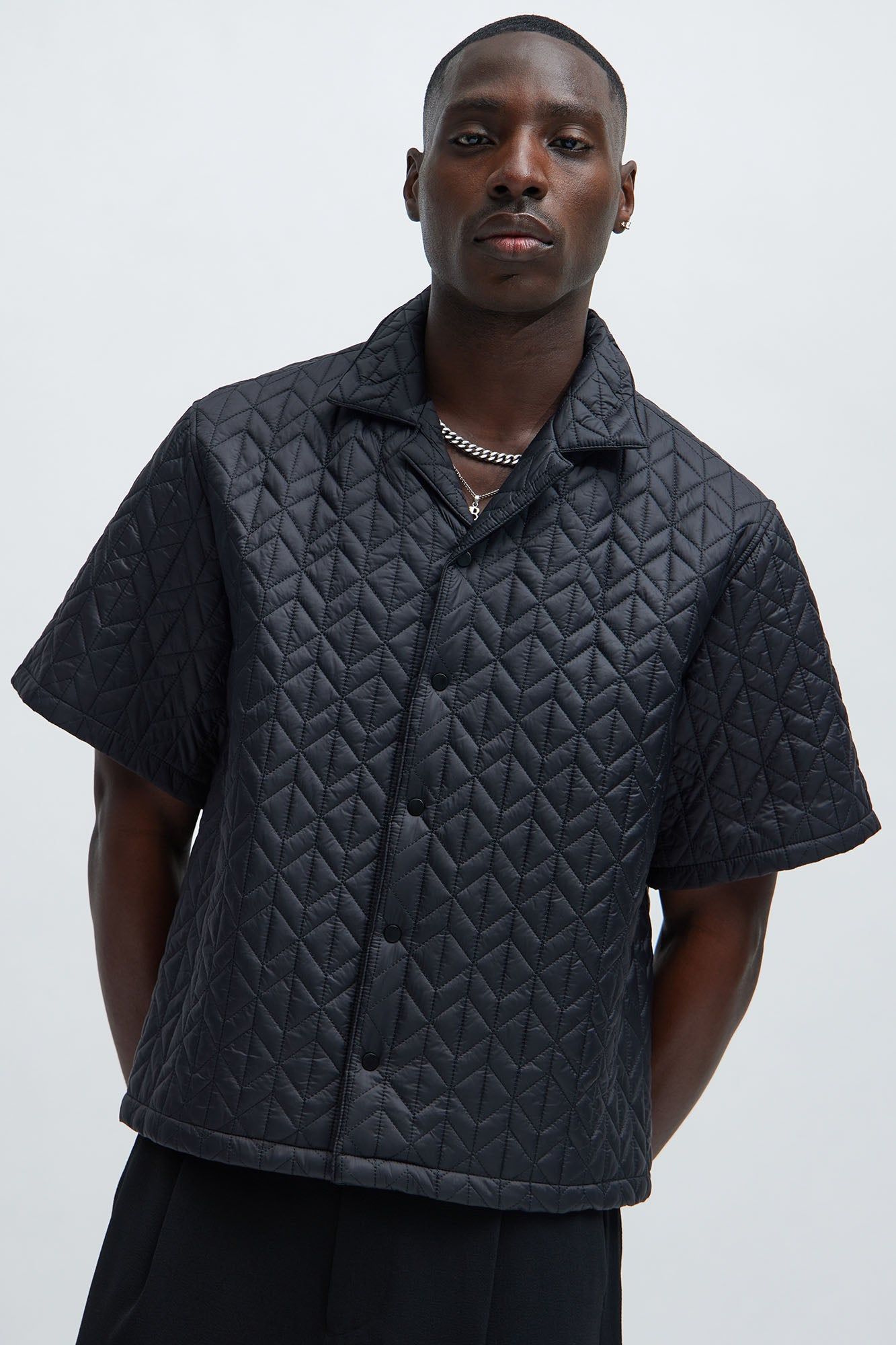 Oslo Quilted Nylon Shirt - Black sold by Fashion Nova