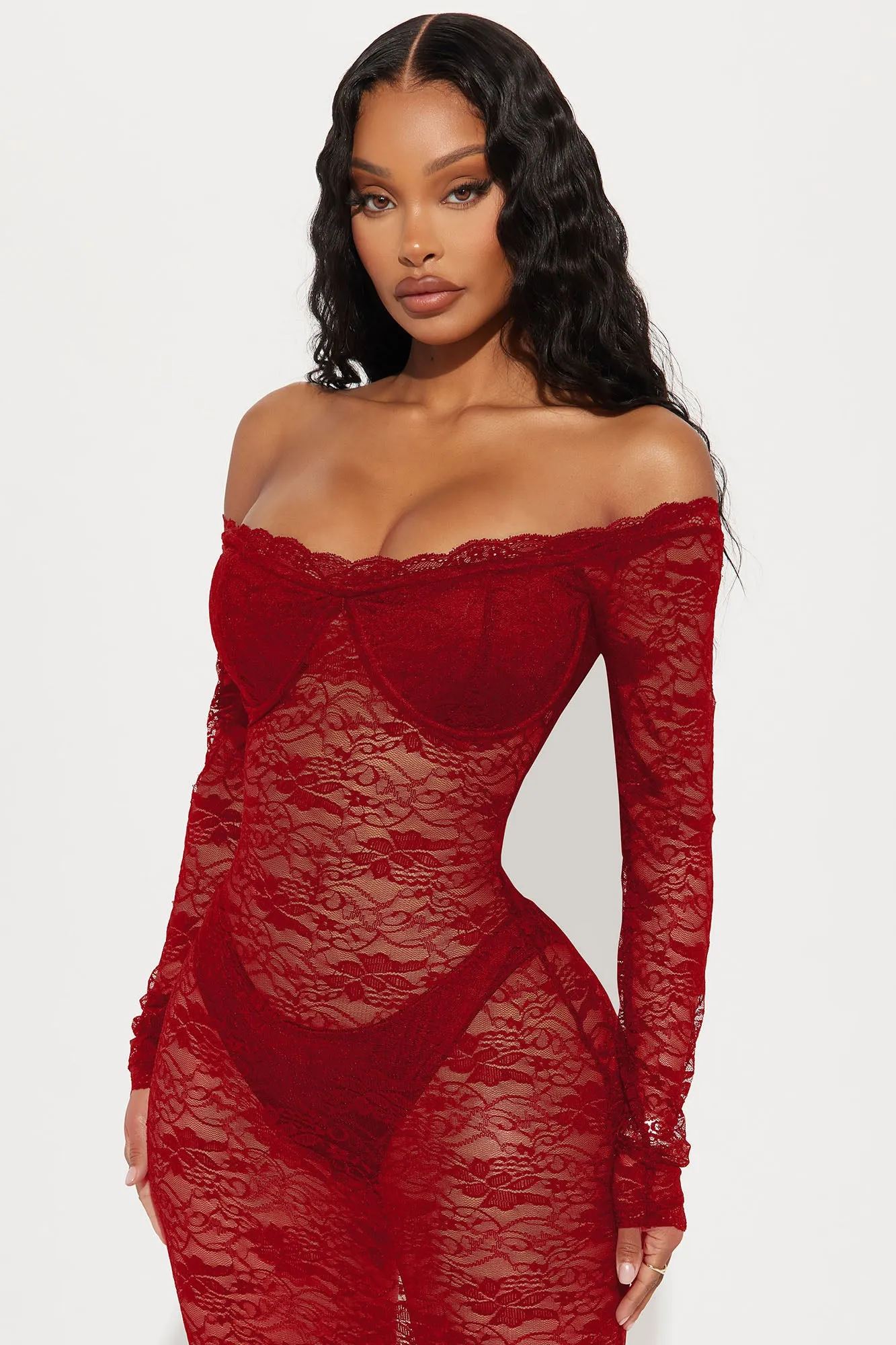 Serena Sheer Lace Maxi Dress - Wine sold by Fashion Nova product image thumbnail 2