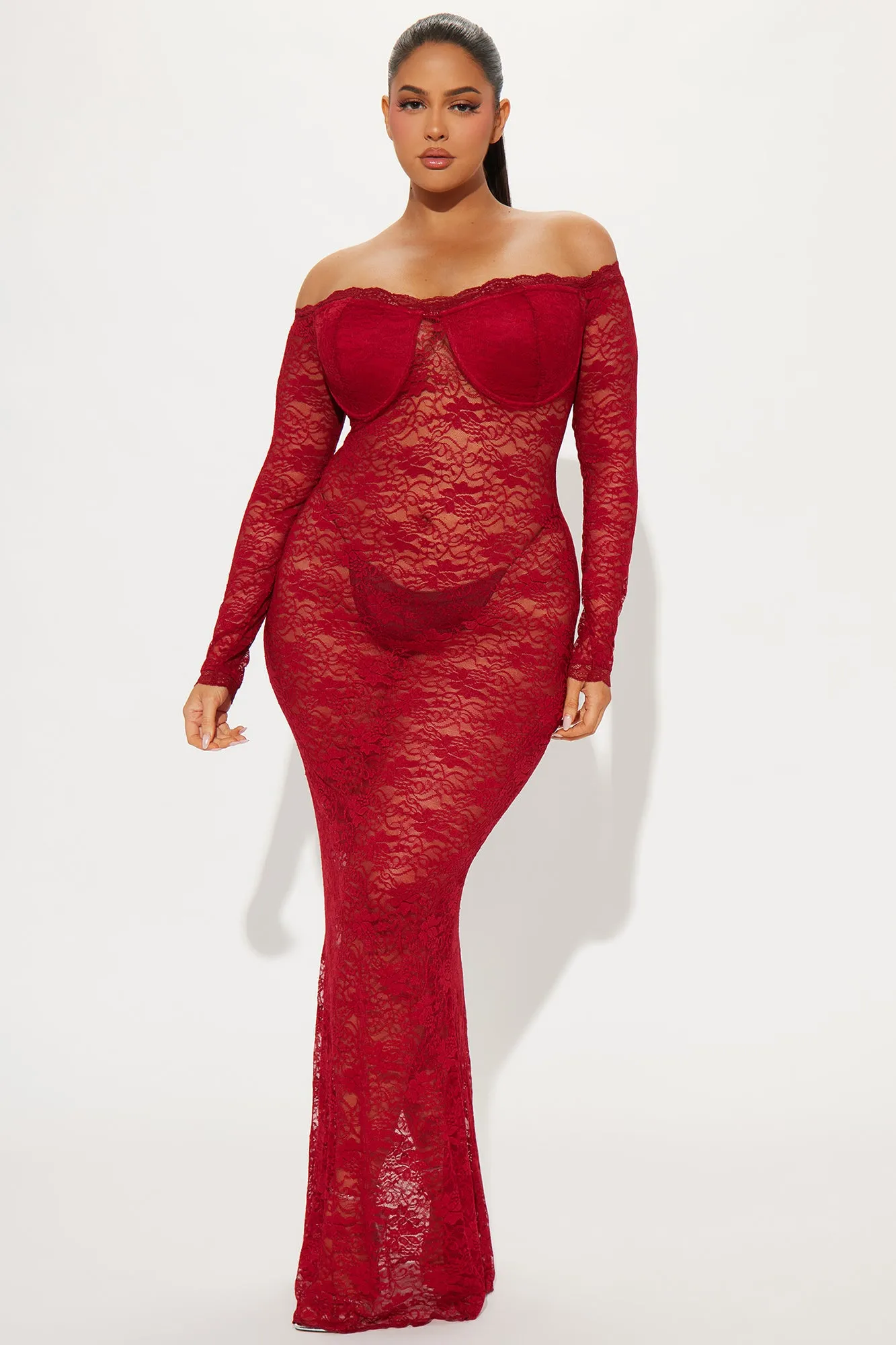 Serena Sheer Lace Maxi Dress - Wine sold by Fashion Nova product image thumbnail 4