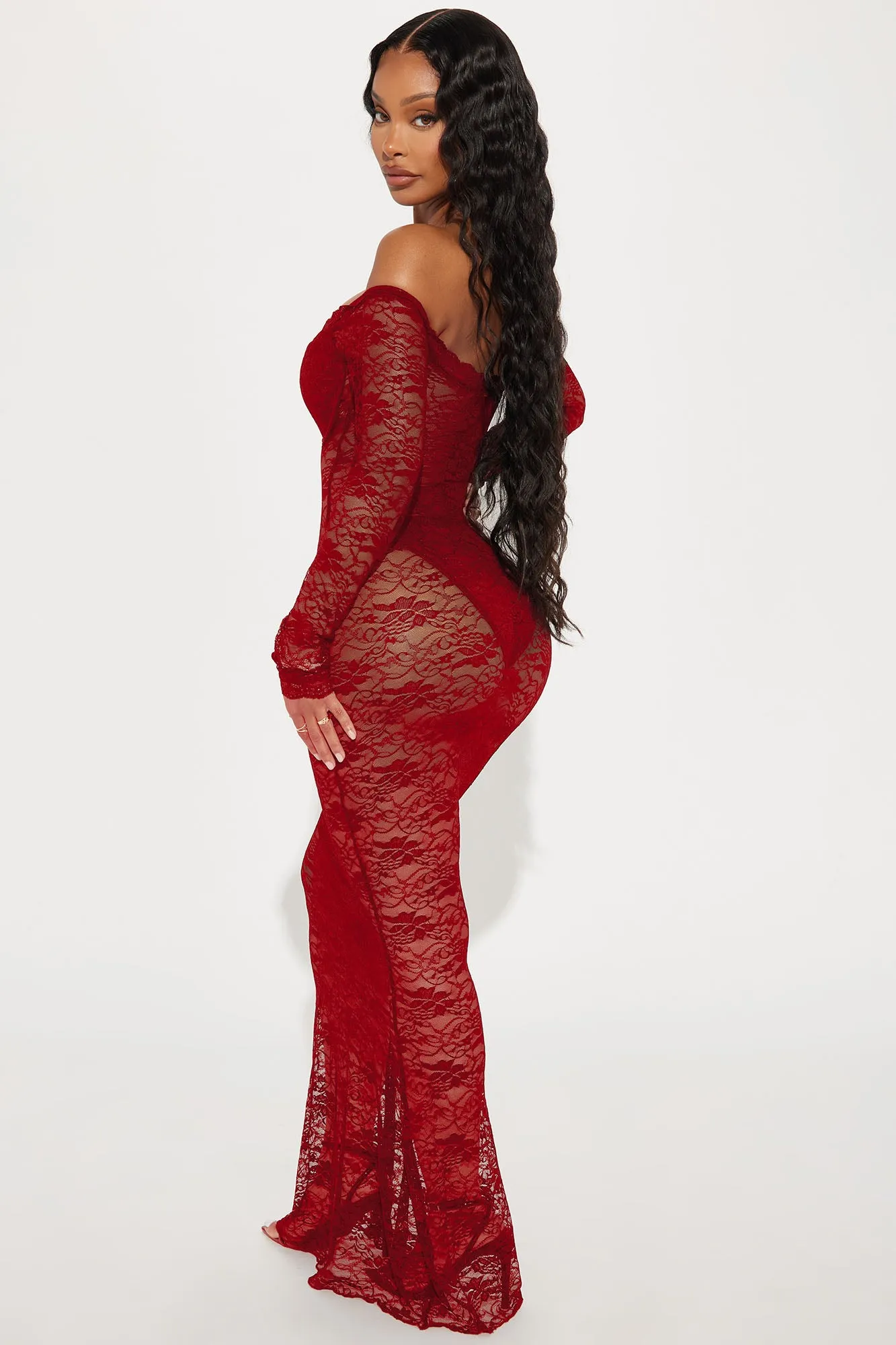 Serena Sheer Lace Maxi Dress - Wine sold by Fashion Nova product image thumbnail 3
