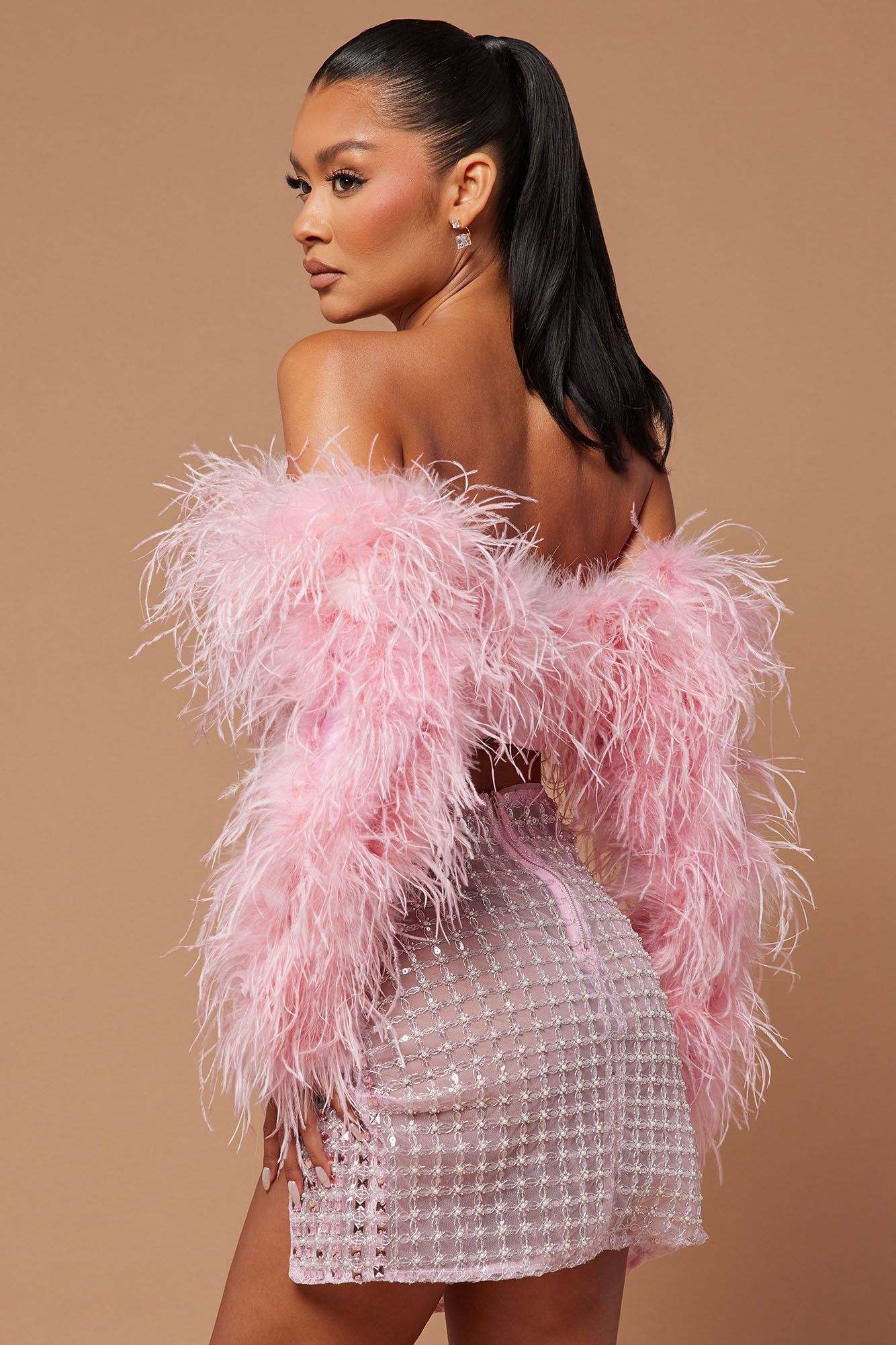 Kourt Feather Embellished Crop Top - Pink sold by Fashion Nova product image thumbnail 3