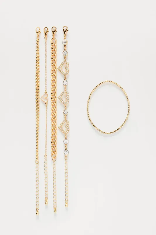 Hearts Of Stone 5 Piece Bracelet Set - Gold sold by Fashion Nova