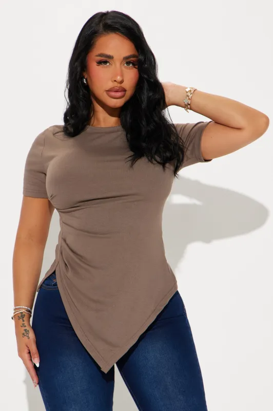 Take Control Asymmetrical Top - Mocha sold by Fashion Nova