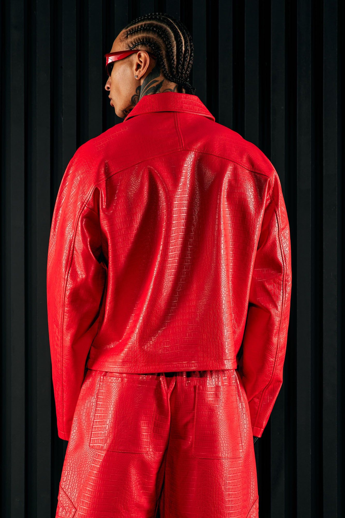 Gotta Run Faux Croc Leather Cropped Jacket - Red sold by Fashion Nova product image thumbnail 3