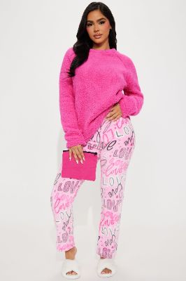 Lots Of Love PJ Plush Pant Set - Hot Pink/combo sold by Fashion Nova
