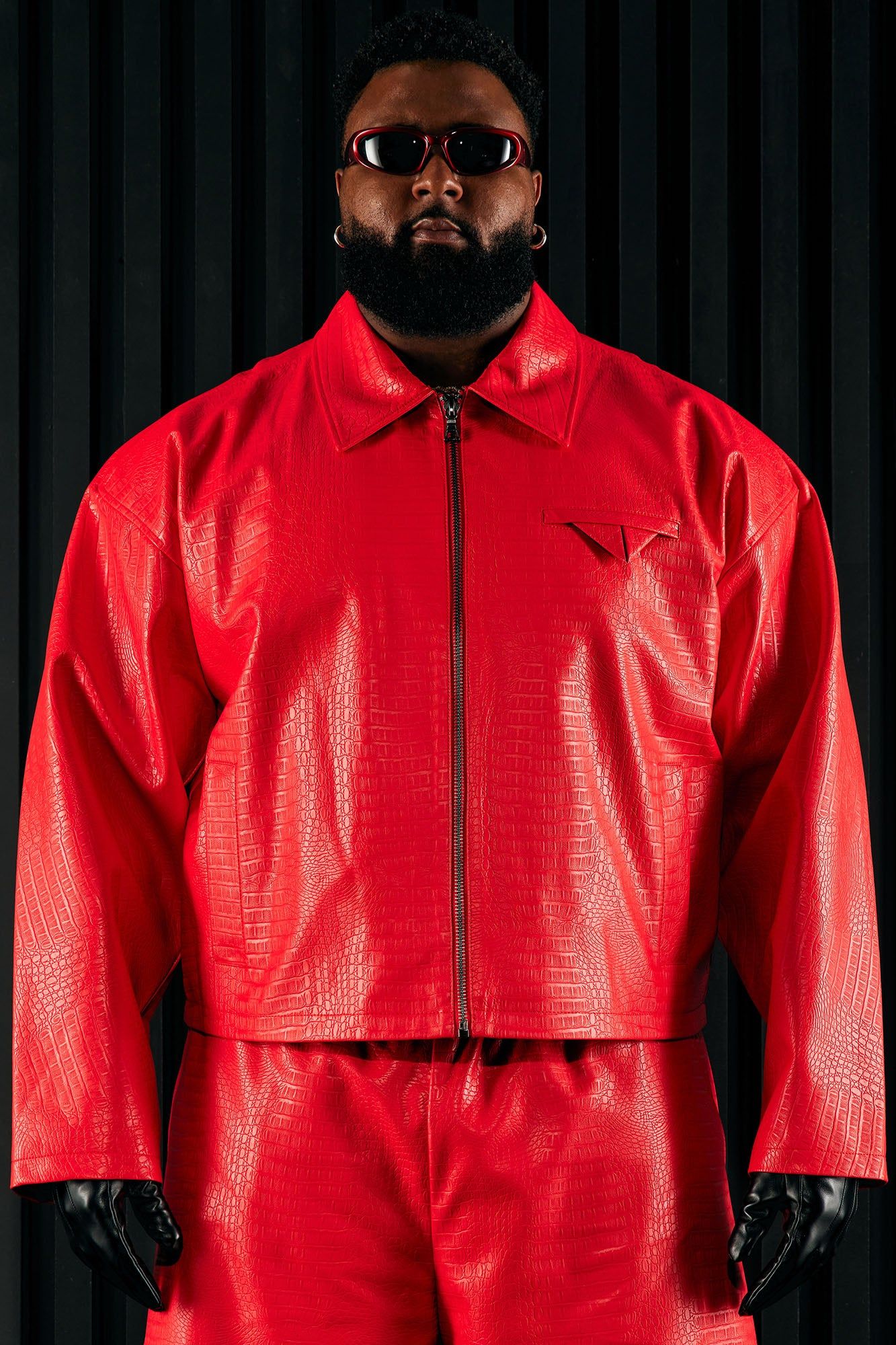 Gotta Run Faux Croc Leather Cropped Jacket - Red sold by Fashion Nova product image thumbnail 4