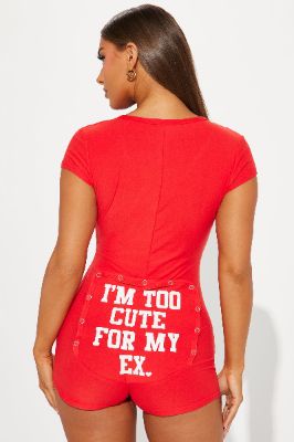 Too Cute For Exes PJ Romper Onesie - Red sold by Fashion Nova