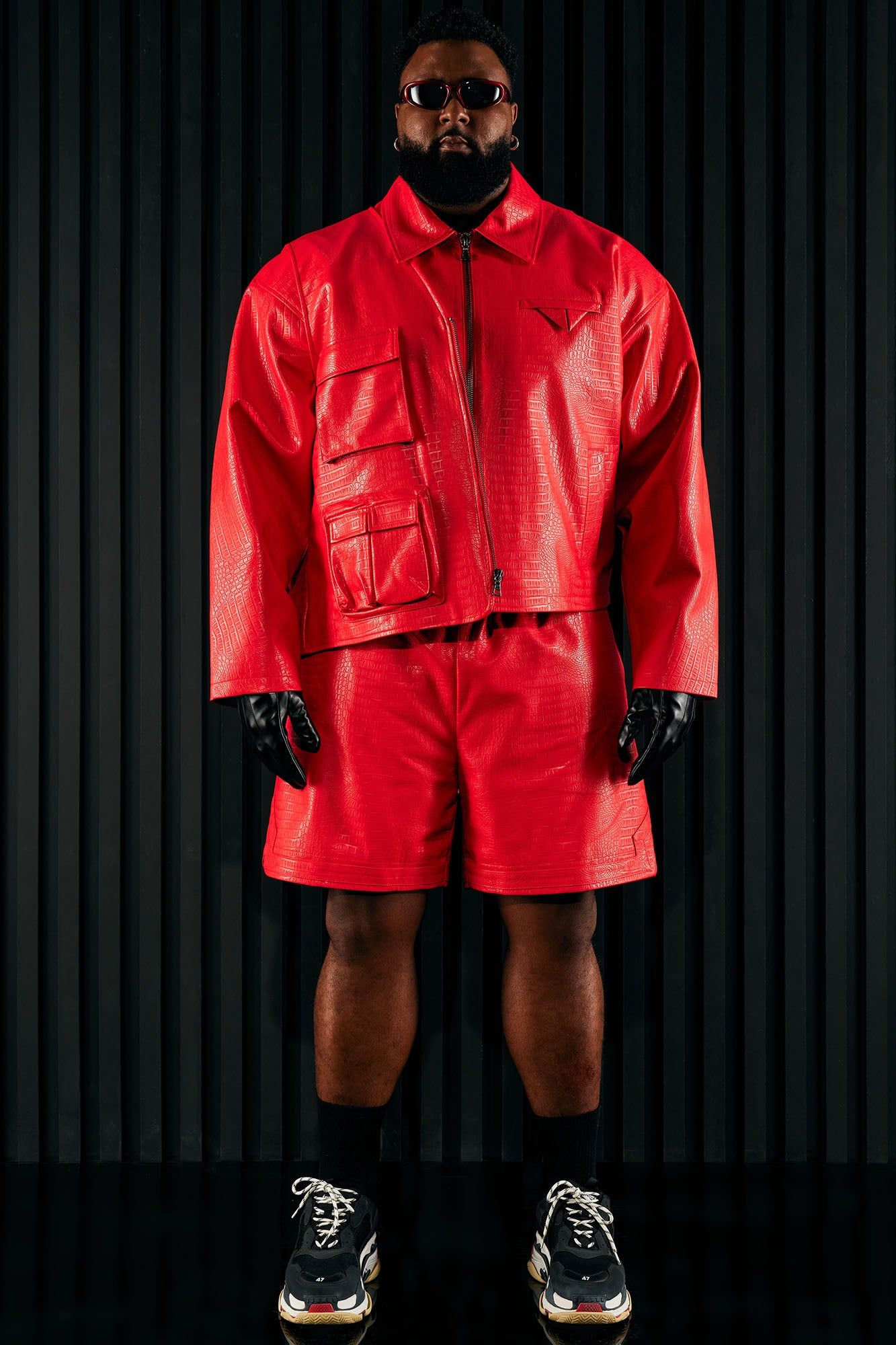 Gotta Run Faux Croc Leather Cropped Jacket - Red sold by Fashion Nova product image thumbnail 5