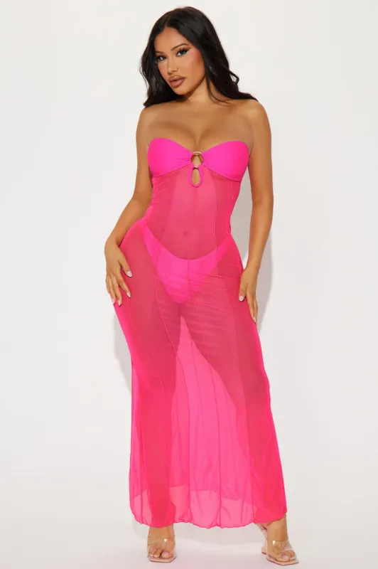 Avalon 2 Piece Mesh Cover Up Maxi Dress Set - Hot Pink sold by Fashion Nova