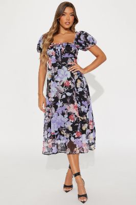 Gemma Floral Midi Dress - Black/combo sold by Fashion Nova