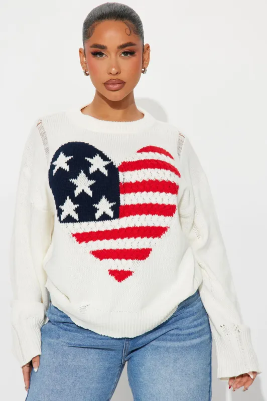 American Love Flag Sweater - Ivory/combo sold by Fashion Nova