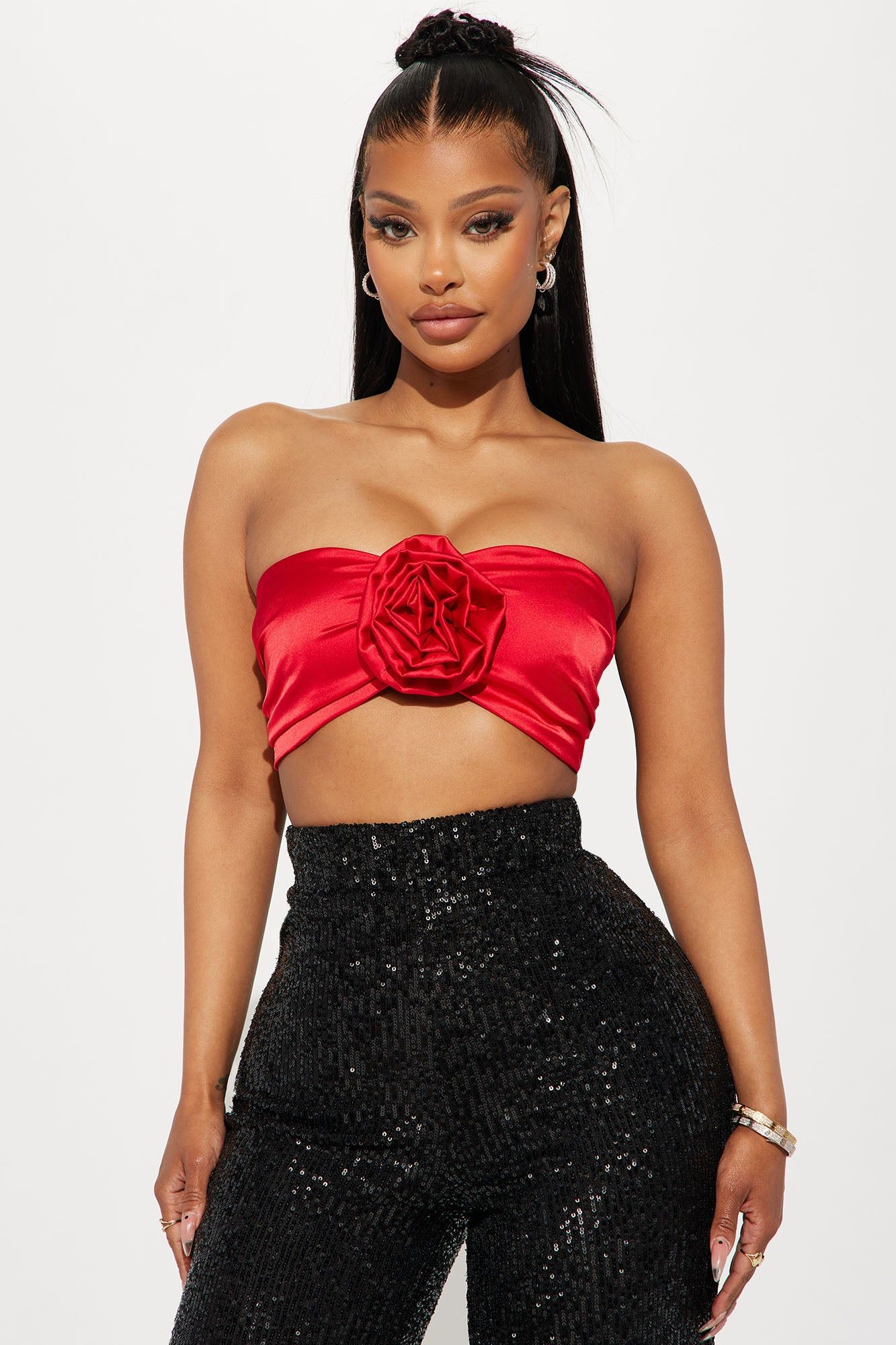 Send Me Roses Satin Top - Red sold by Fashion Nova
