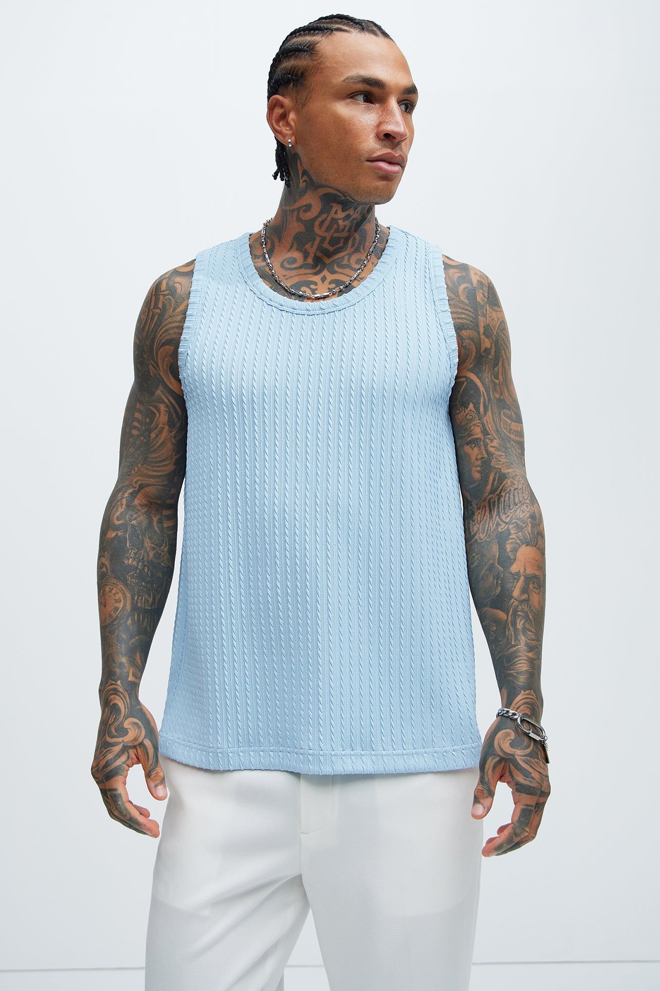 Rope Textured Tank - Light Blue sold by Fashion Nova
