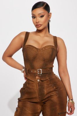 Top Priority Coated Denim Bustier Top - Brown sold by Fashion Nova
