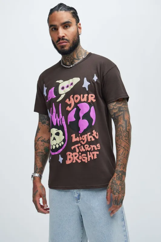 Your Light Turns Bright Short Sleeve Tee - Chocolate sold by Fashion Nova
