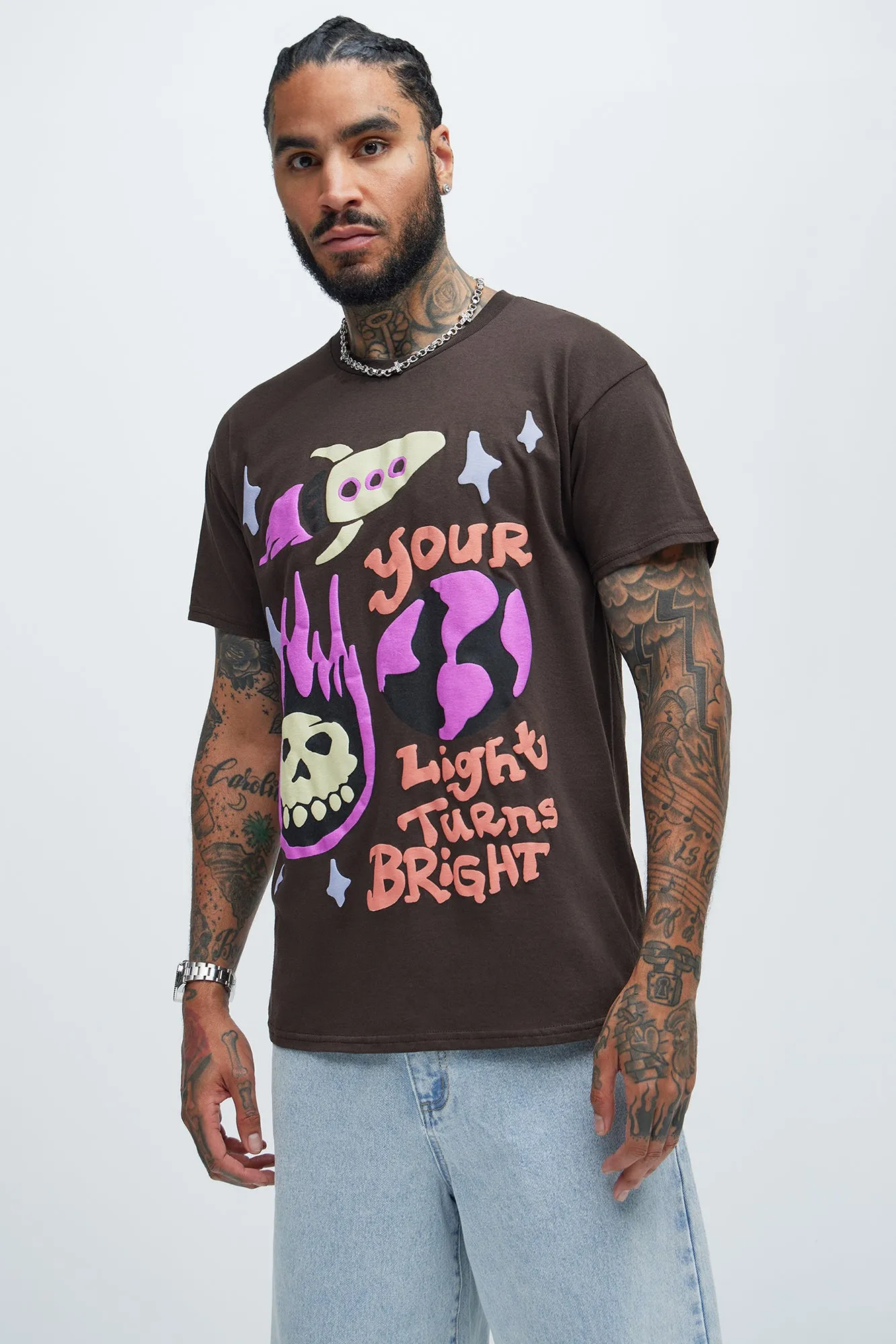 Your Light Turns Bright Short Sleeve Tee - Chocolate sold by Fashion Nova