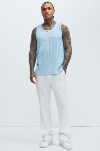 Rope Textured Tank - Light Blue sold by Fashion Nova