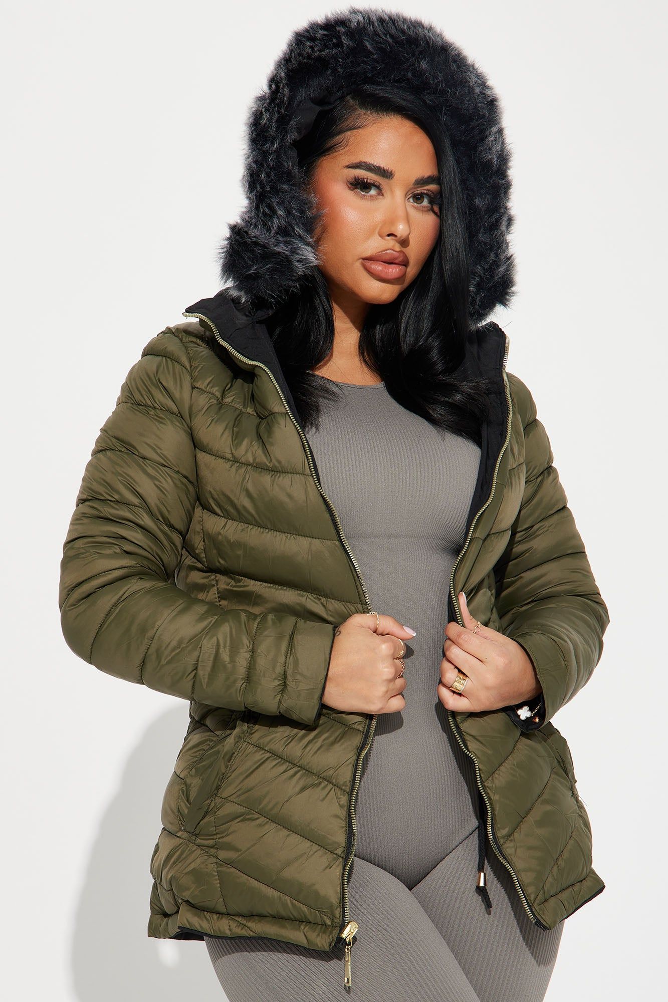 Anabelle Reversible Long Puffer Jacket - Black/combo sold by Fashion Nova product image thumbnail 3
