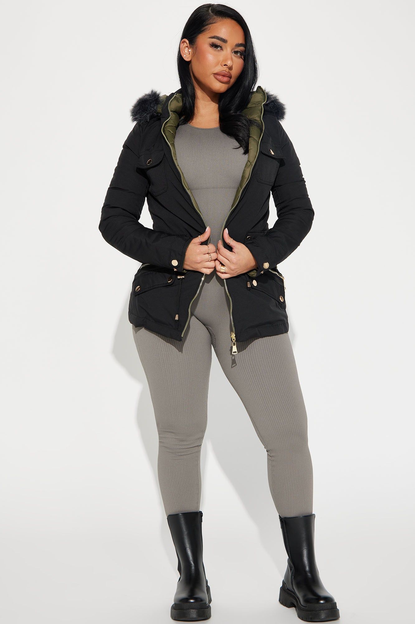 Anabelle Reversible Long Puffer Jacket - Black/combo sold by Fashion Nova product image thumbnail 2