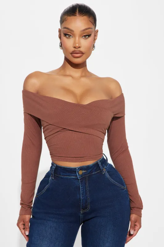 Brittany Off Shoulder Top - Brown sold by Fashion Nova
