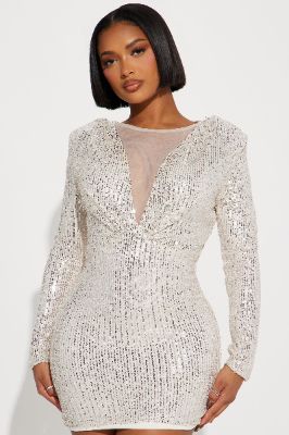 Allyssa Sequin Mini Dress - Ivory sold by Fashion Nova