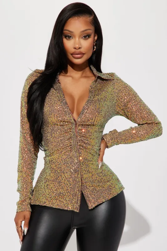 In The Spotlight Sequin Top - Mocha sold by Fashion Nova