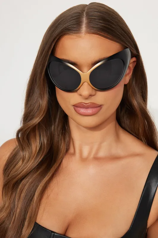 Serving Space Sunglasses - Black/Gold sold by Fashion Nova