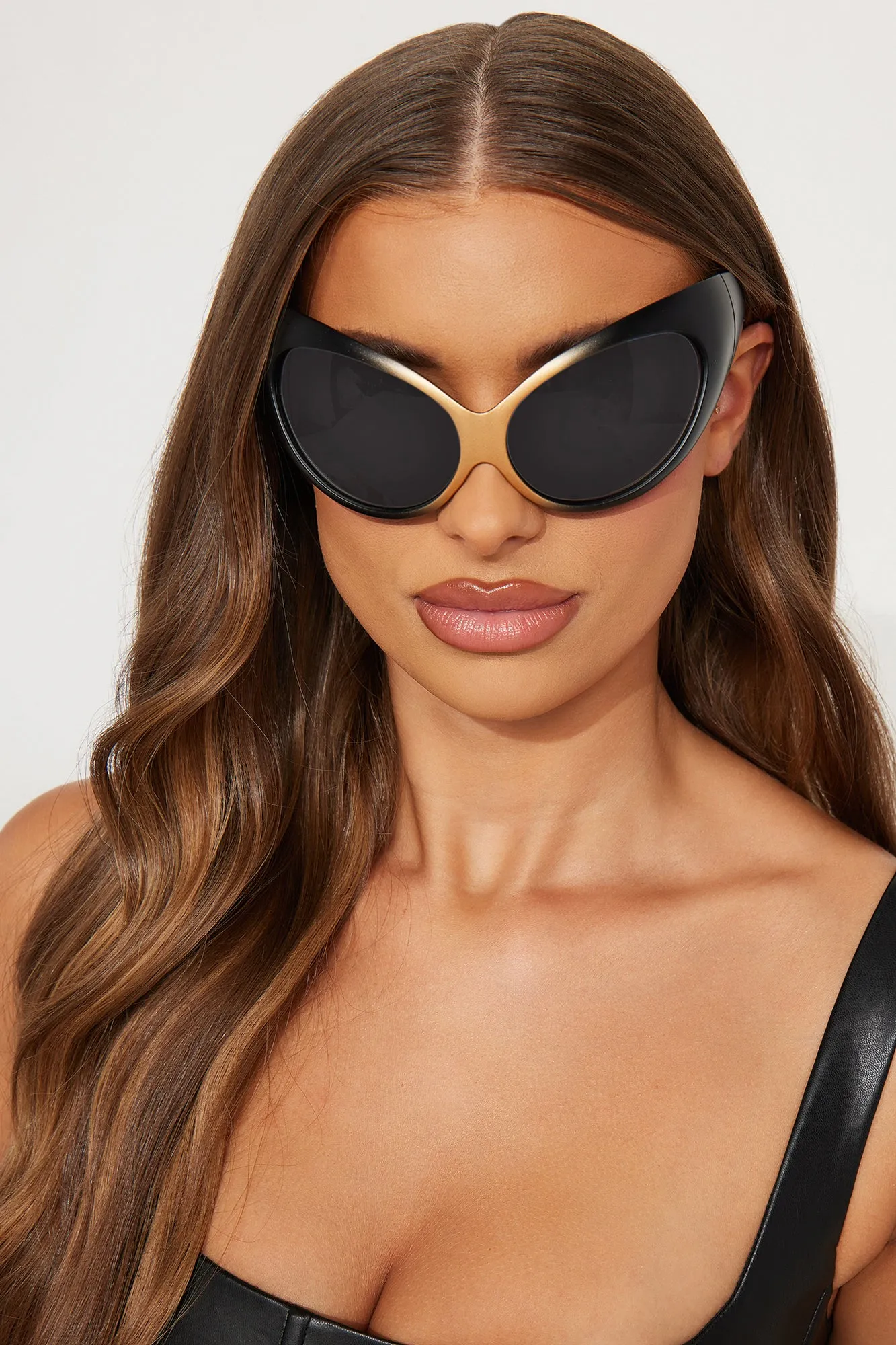 Serving Space Sunglasses - Black/Gold sold by Fashion Nova