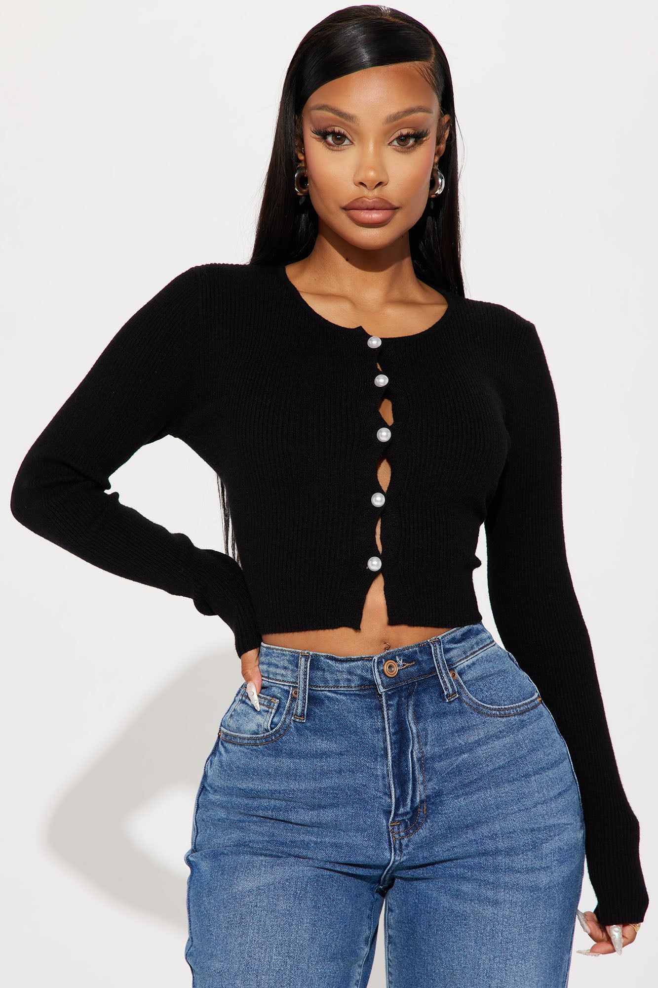 Kasilia Cardigan Sweater - Black sold by Fashion Nova