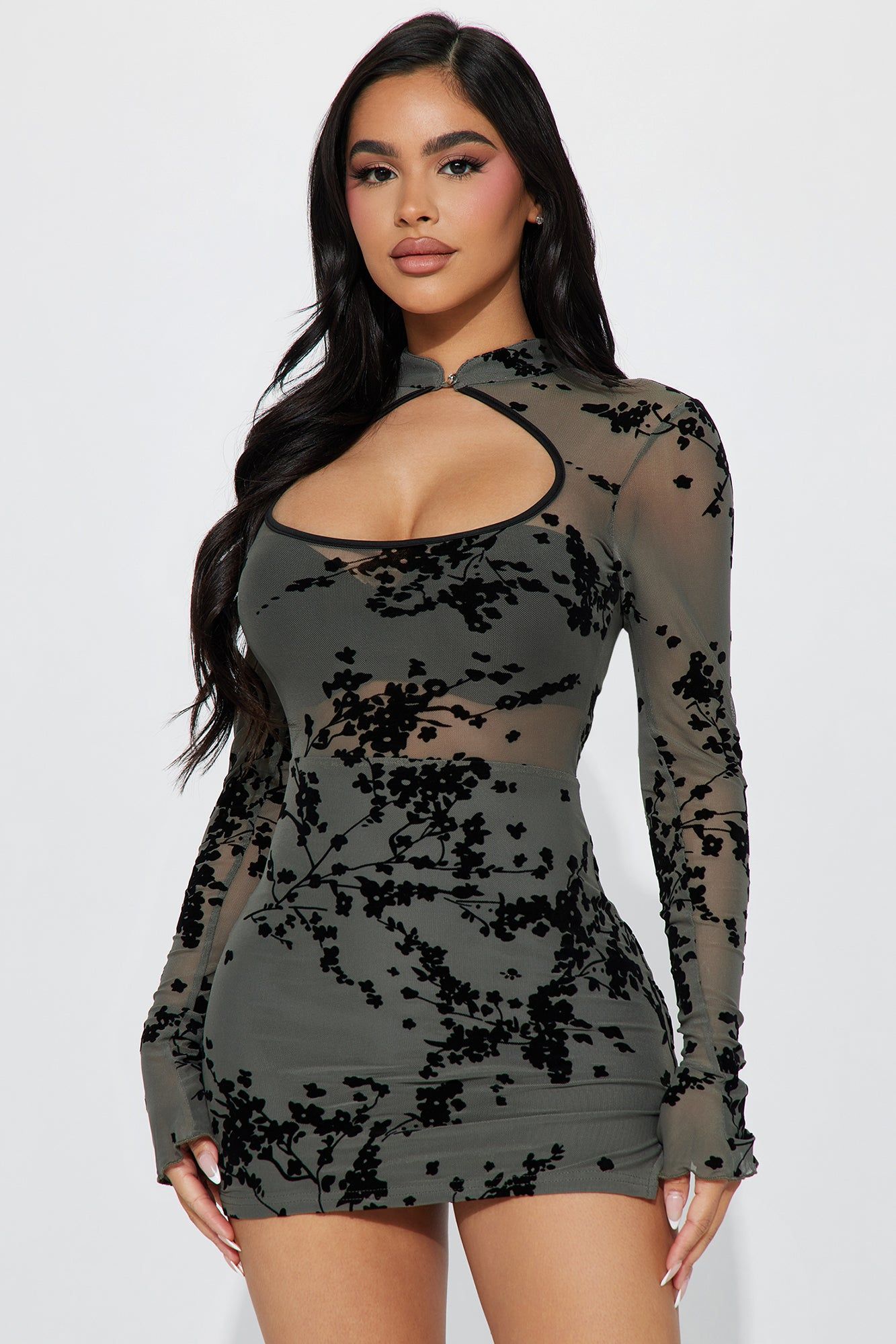 Cienna Floral Mini Dress - Olive sold by Fashion Nova