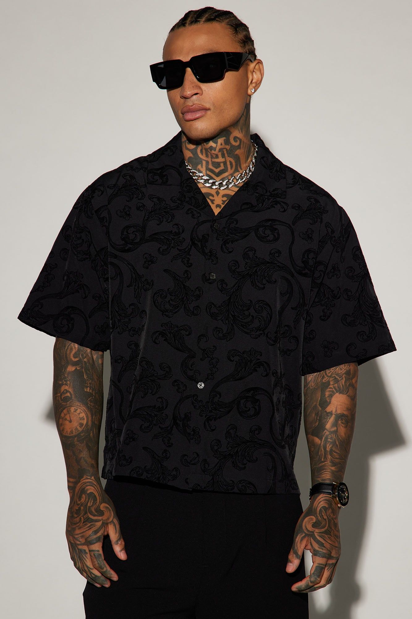 Fancy Filigree Button Up Shirt - Black sold by Fashion Nova