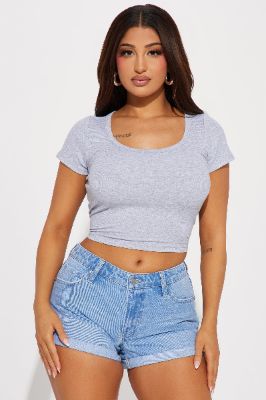 Amelia Scoop Neck Top - Heather Grey sold by Fashion Nova