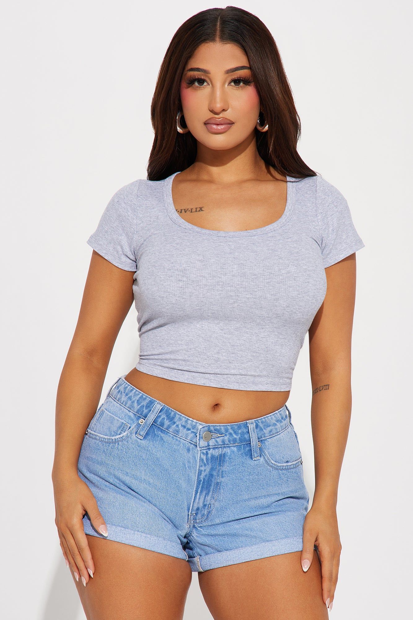 Amelia Scoop Neck Top - Heather Grey sold by Fashion Nova